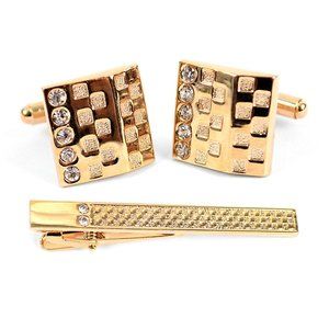 Gold Cuff Link & Tie Bar Set